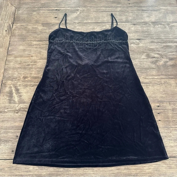 Vintage 90s Victoria’s Secret Large Black Velour Sequin Chemise Lingerie Dress L - Picture 1 of 7
